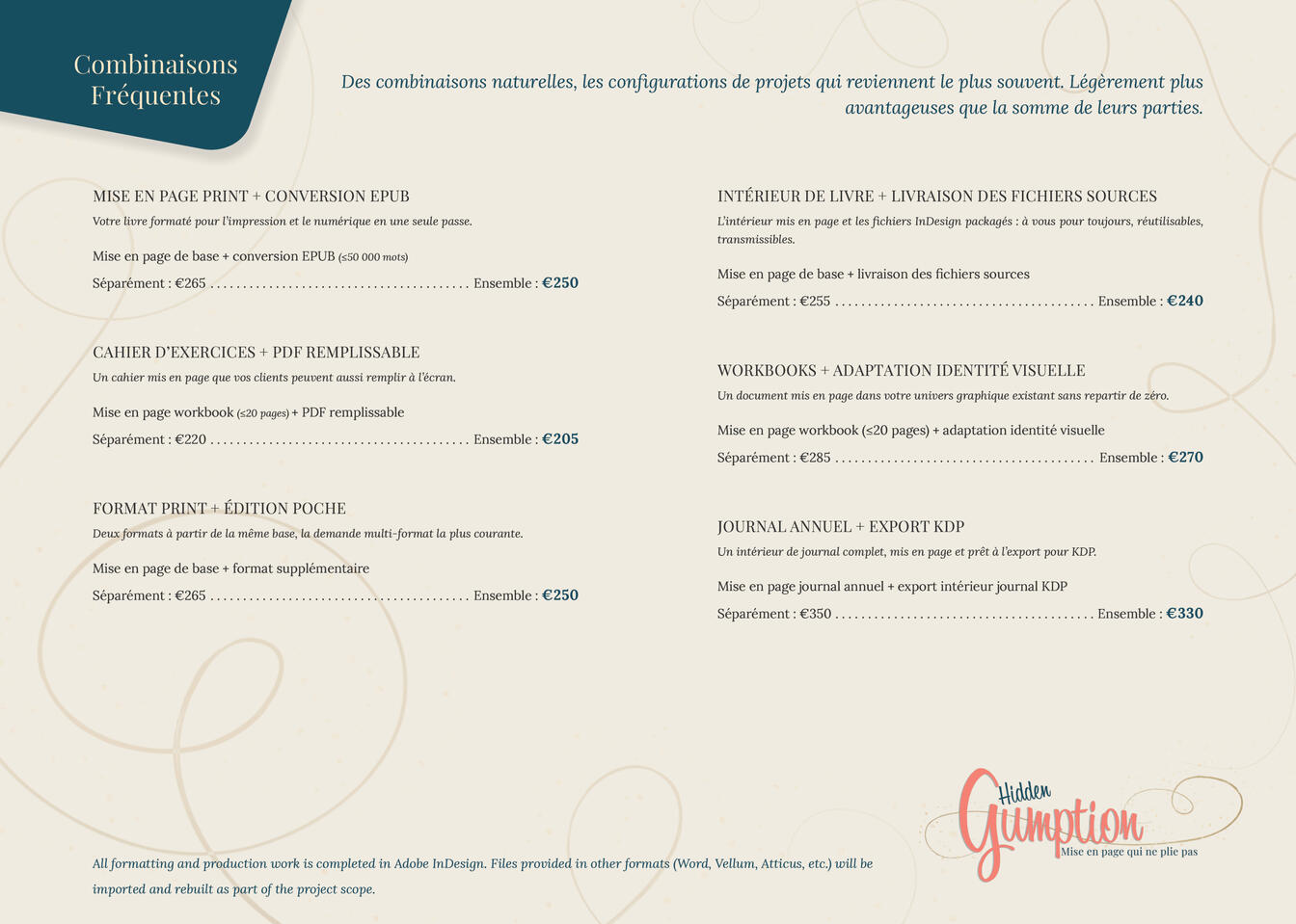 Combinaisons fréquentes : intérieur imprimé et EPUB, workbook et PDF remplissable, format imprimé et format de poche. Tarif groupé, moins cher qu'à la carte.